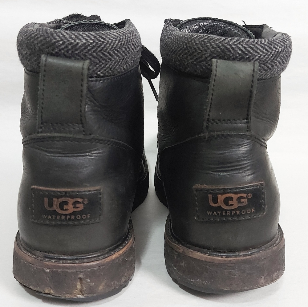 UGG Men Edgy Moto Combat Laceup Boots Black Leather High Ankle Motorcycle Hiking - Picture 8 of 11